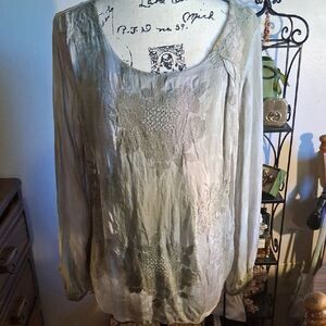 Belle France Green Floral Women's Top Size Large Made In Italy